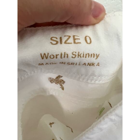 Lilly Pulitzer White Gold Palm Tree Embroidery Low Rise Worth Skinny Pant Size 0 - Picture 7 of 9